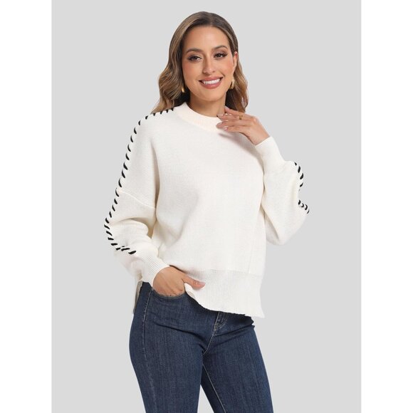 Women's Recycled Polyester Pullover Sweater Crewneck Long Sleeve Oversized - Picture 3 of 8